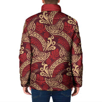 Luxury Red Monstera Padded Jacket Polynesian Tribal Pattern - Polynesian Pride