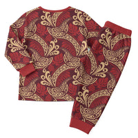 Luxury Red Monstera Christmas Pajama Set Polynesian Tribal Pattern - Polynesian Pride
