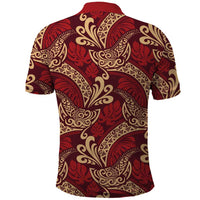 Luxury Red Monstera Polo Shirt Polynesian Tribal Pattern - Polynesian Pride