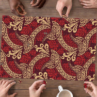 Luxury Red Monstera Puzzle Polynesian Tribal Pattern - Polynesian Pride