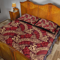 Luxury Red Monstera Quilt Bed Set Polynesian Tribal Pattern - Polynesian Pride