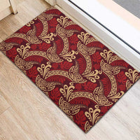 Luxury Red Monstera Rubber Doormat Polynesian Tribal Pattern - Polynesian Pride