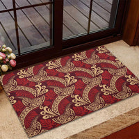 Luxury Red Monstera Rubber Doormat Polynesian Tribal Pattern - Polynesian Pride