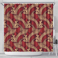 Luxury Red Monstera Shower Curtain Polynesian Tribal Pattern - Polynesian Pride