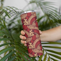 Luxury Red Monstera Skinny Tumbler Polynesian Tribal Pattern - Polynesian Pride
