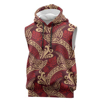Luxury Red Monstera Sleeveless Hoodie Polynesian Tribal Pattern - Polynesian Pride