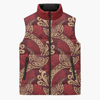 Luxury Red Monstera Sleeveless Puffer Jacket Polynesian Tribal Pattern - Polynesian Pride