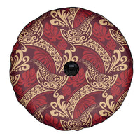 Luxury Red Monstera Spare Tire Cover Polynesian Tribal Pattern - Polynesian Pride