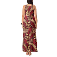 Luxury Red Monstera Tank Maxi Dress Polynesian Tribal Pattern - Polynesian Pride