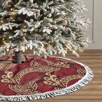 Luxury Red Monstera Tree Skirt Polynesian Tribal Pattern - Polynesian Pride