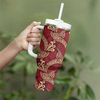 Luxury Red Monstera Tumbler With Handle Polynesian Tribal Pattern - Polynesian Pride