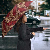 Luxury Red Monstera Umbrella Polynesian Tribal Pattern - Polynesian Pride