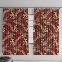 Luxury Red Monstera Window Curtain Polynesian Tribal Pattern - Polynesian Pride