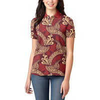 Luxury Red Monstera Women Polo Shirt Polynesian Tribal Pattern - Polynesian Pride