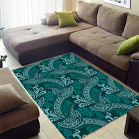 Teal Monstera Area Rug Polynesian Tribal Pattern - Polynesian Pride