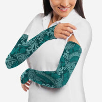 Teal Monstera Arm Sleeves Polynesian Tribal Pattern - Polynesian Pride