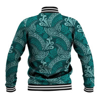 Teal Monstera Baseball Jacket Polynesian Tribal Pattern - Polynesian Pride