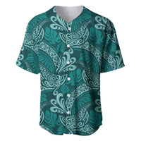 Teal Monstera Baseball Jersey Polynesian Tribal Pattern - Polynesian Pride