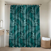 Teal Monstera Bathroom Set Polynesian Tribal Pattern - Polynesian Pride