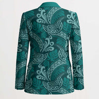 Teal Monstera Blazer Polynesian Tribal Pattern - Polynesian Pride