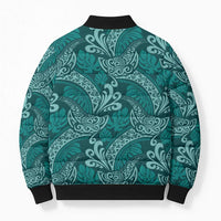 Teal Monstera Bomber Puffer Jacket Polynesian Tribal Pattern - Polynesian Pride