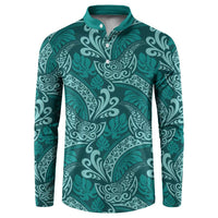 Teal Monstera Button Sweatshirt Polynesian Tribal Pattern - Polynesian Pride