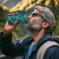 Teal Monstera 4 in 1 Can Cooler Tumbler Polynesian Tribal Pattern - Polynesian Pride