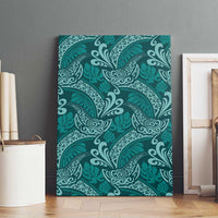Teal Monstera Canvas Wall Art Polynesian Tribal Pattern - Polynesian Pride