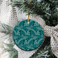 Teal Monstera Ceramic Ornament Polynesian Tribal Pattern - Polynesian Pride