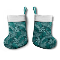 Teal Monstera Christmas Stocking Polynesian Tribal Pattern - Polynesian Pride