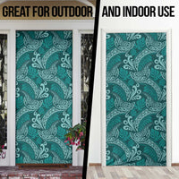 Teal Monstera Door Cover Polynesian Tribal Pattern - Polynesian Pride