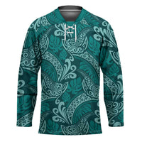 Teal Monstera Hockey Jersey Polynesian Tribal Pattern - Polynesian Pride