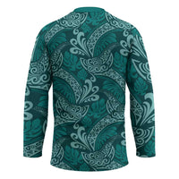 Teal Monstera Hockey Jersey Polynesian Tribal Pattern - Polynesian Pride