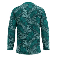 Teal Monstera Hockey Jersey Polynesian Tribal Pattern - Polynesian Pride