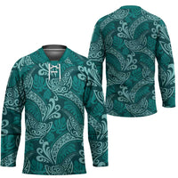 Teal Monstera Hockey Jersey Polynesian Tribal Pattern - Polynesian Pride