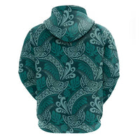 Teal Monstera Hoodie Polynesian Tribal Pattern - Polynesian Pride
