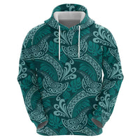 Teal Monstera Hoodie Polynesian Tribal Pattern - Polynesian Pride
