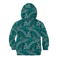 Teal Monstera Kid Hoodie Polynesian Tribal Pattern - Polynesian Pride