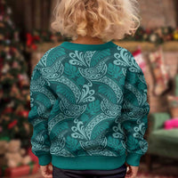 Teal Monstera Kid Ugly Christmas Sweater Polynesian Tribal Pattern - Polynesian Pride