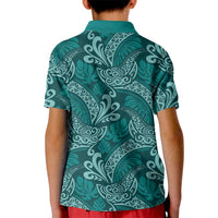 Teal Monstera Kid Polo Shirt Polynesian Tribal Pattern - Polynesian Pride