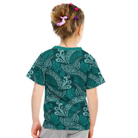Teal Monstera Kid T Shirt Polynesian Tribal Pattern - Polynesian Pride