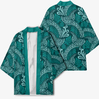 Teal Monstera Kimono Polynesian Tribal Pattern - Polynesian Pride