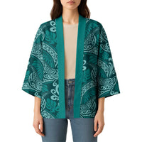 Teal Monstera Kimono Polynesian Tribal Pattern - Polynesian Pride