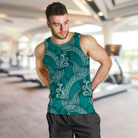 Teal Monstera Men Tank Top Polynesian Tribal Pattern - Polynesian Pride
