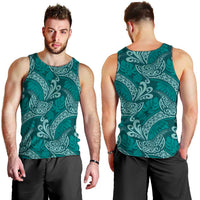 Teal Monstera Men Tank Top Polynesian Tribal Pattern - Polynesian Pride