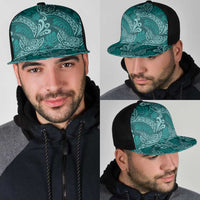 Teal Monstera Mesh Trucker Cap Polynesian Tribal Pattern - Polynesian Pride