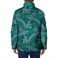 Teal Monstera Padded Jacket Polynesian Tribal Pattern - Polynesian Pride