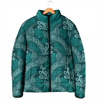 Teal Monstera Padded Jacket Polynesian Tribal Pattern - Polynesian Pride