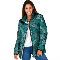 Teal Monstera Padded Jacket Polynesian Tribal Pattern - Polynesian Pride