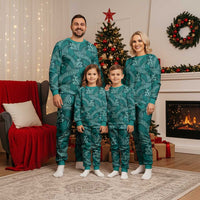 Teal Monstera Christmas Pajama Set Polynesian Tribal Pattern - Polynesian Pride
